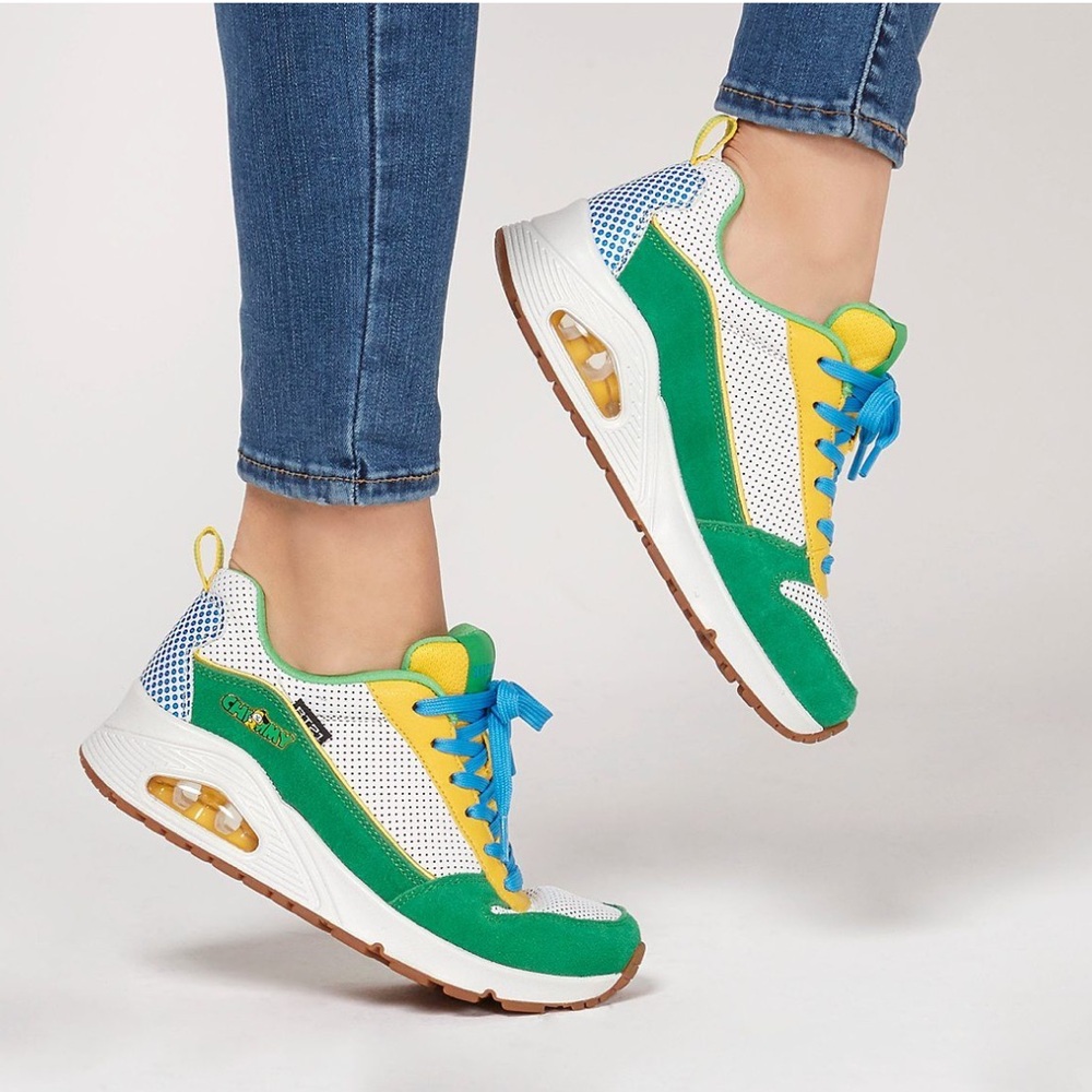 Skechers x BT21 Chimmy Sneakers Green Yellow White Lace‎ Up Shoes US 6 K-Pop BTS